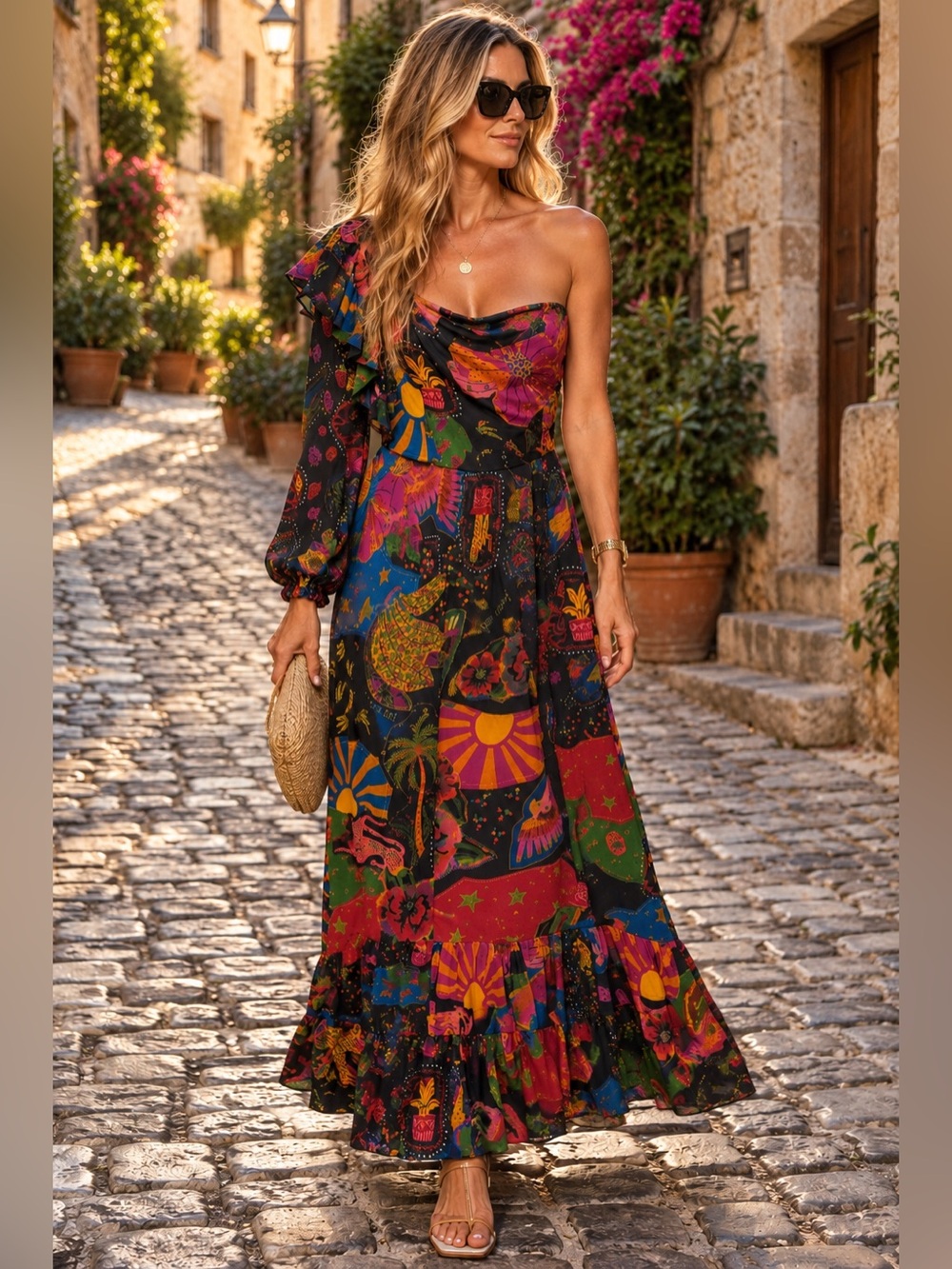 FARM RIO Colorful Patchwork Print Maxi Dress | Size XS | Like New